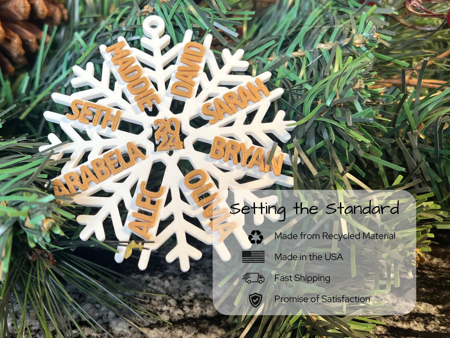 Personalized Family Names Snowflake Ornament